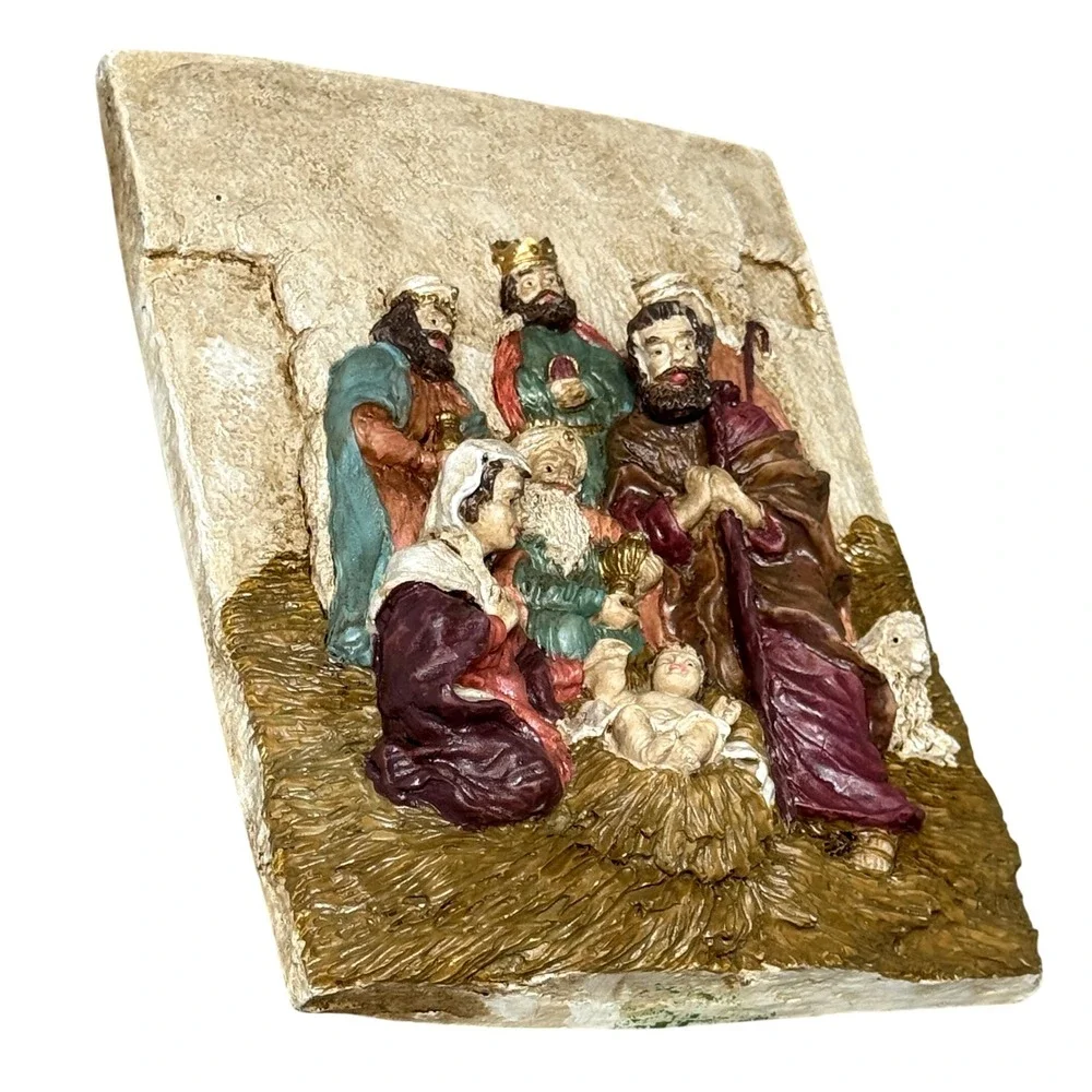 Nativity Scene Wall Plaque Vintage Baby Jesus Birth Lamb Religious Art Christmas